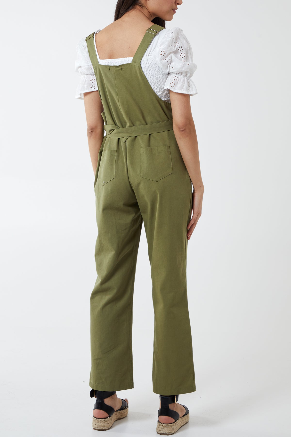 Button Front Two Pocket Belted Dungarees