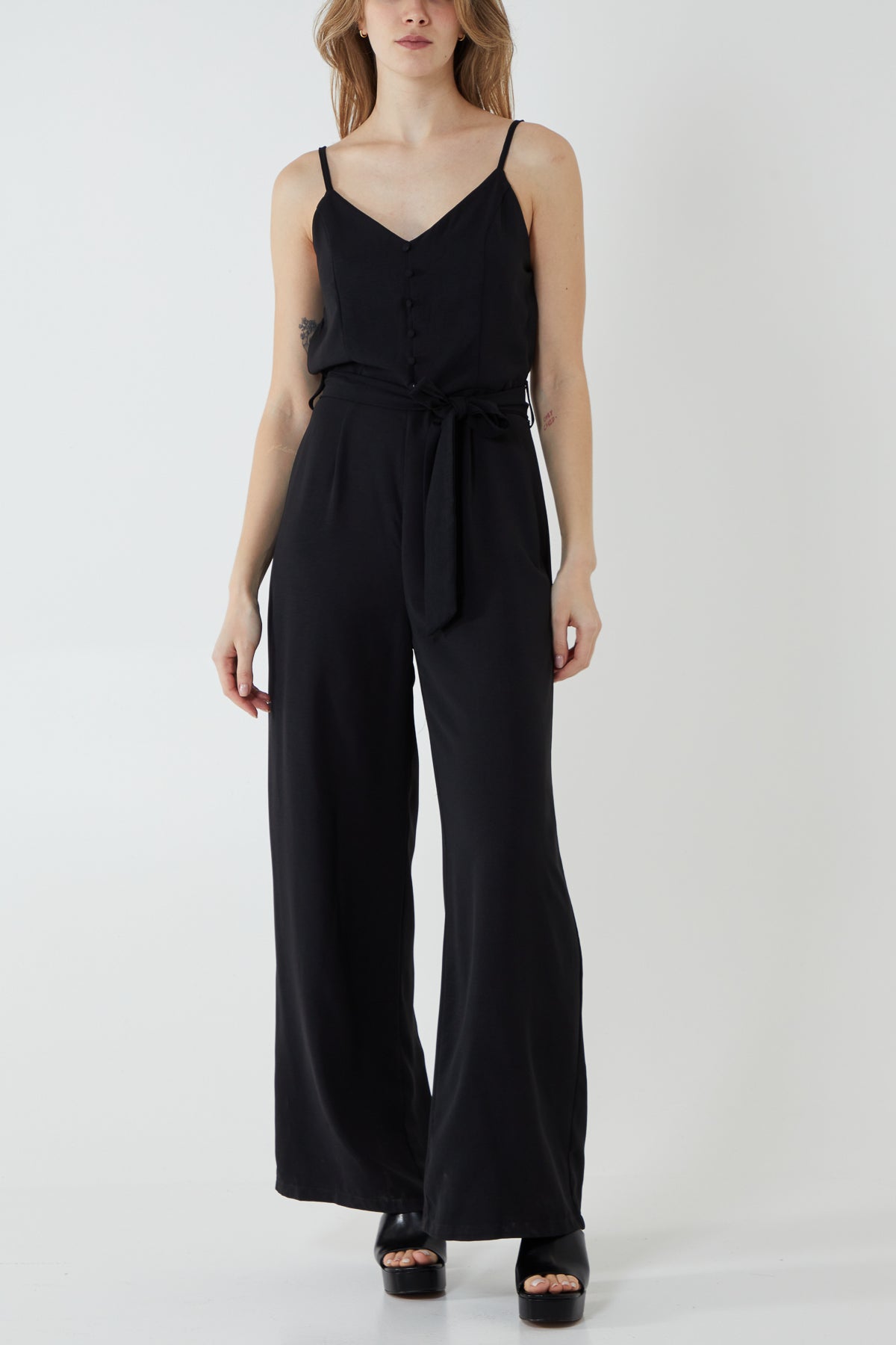 Button Front Strappy Jumpsuit