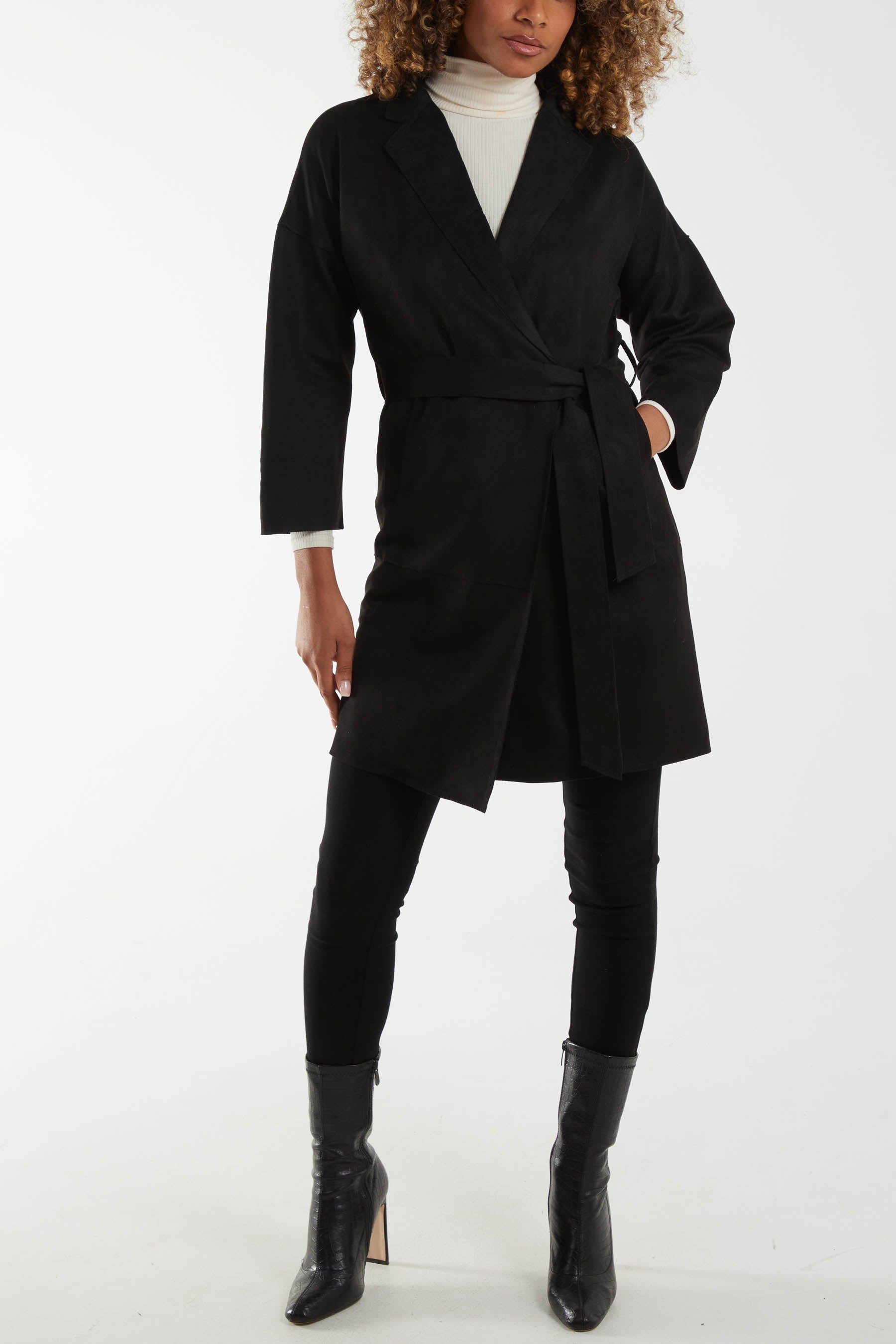 Suede-Style Belted Trench Jacket