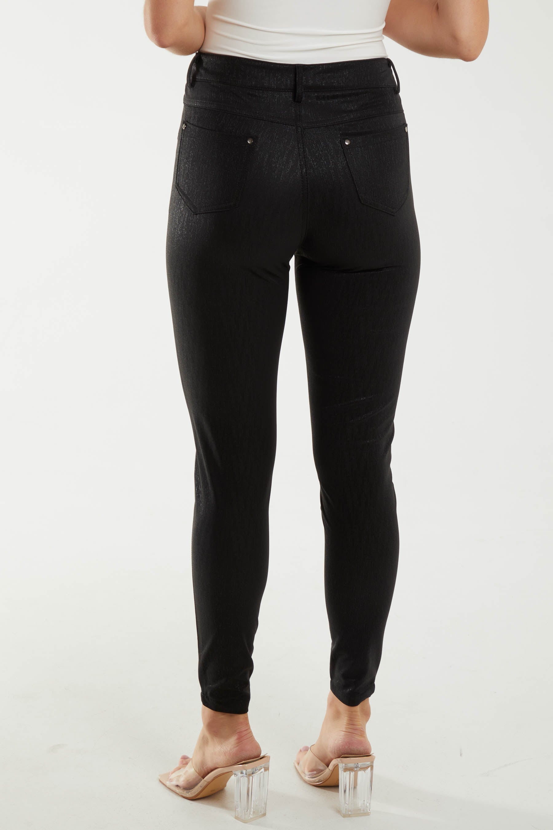 Mid Rise Shimmer Black Skinny Jeans