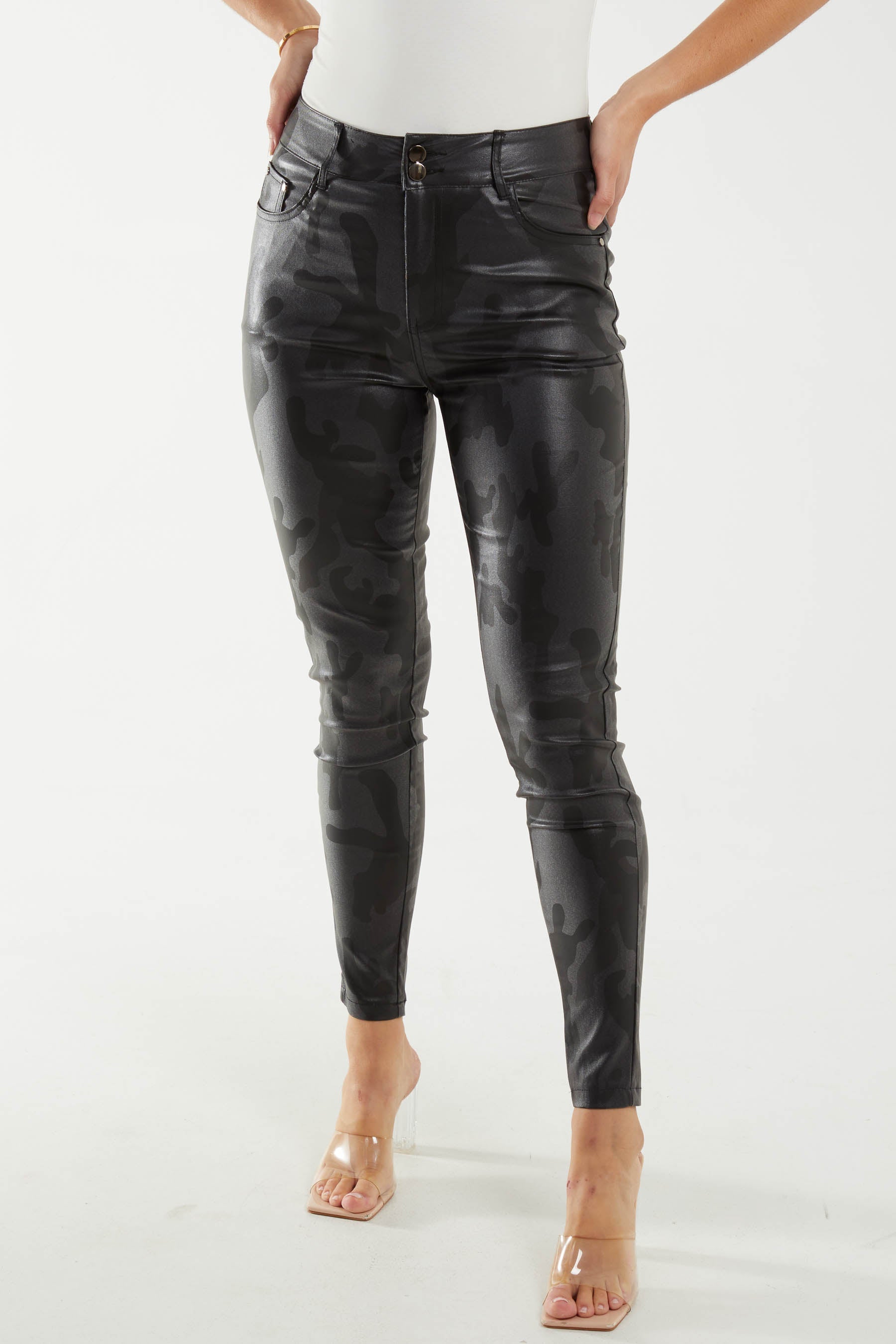 Faux Leather Camouflage Skinny Jeans