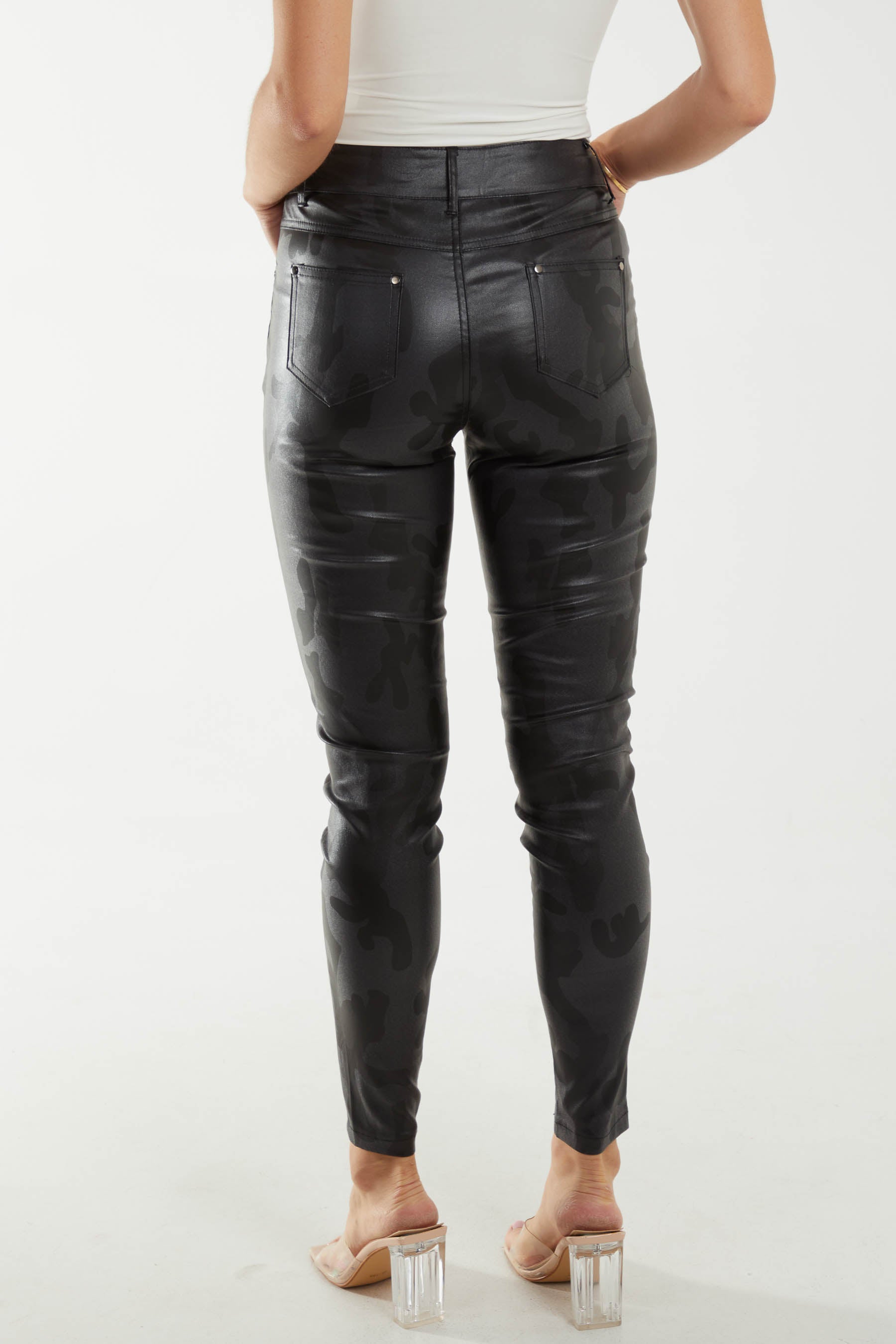 Faux Leather Camouflage Skinny Jeans