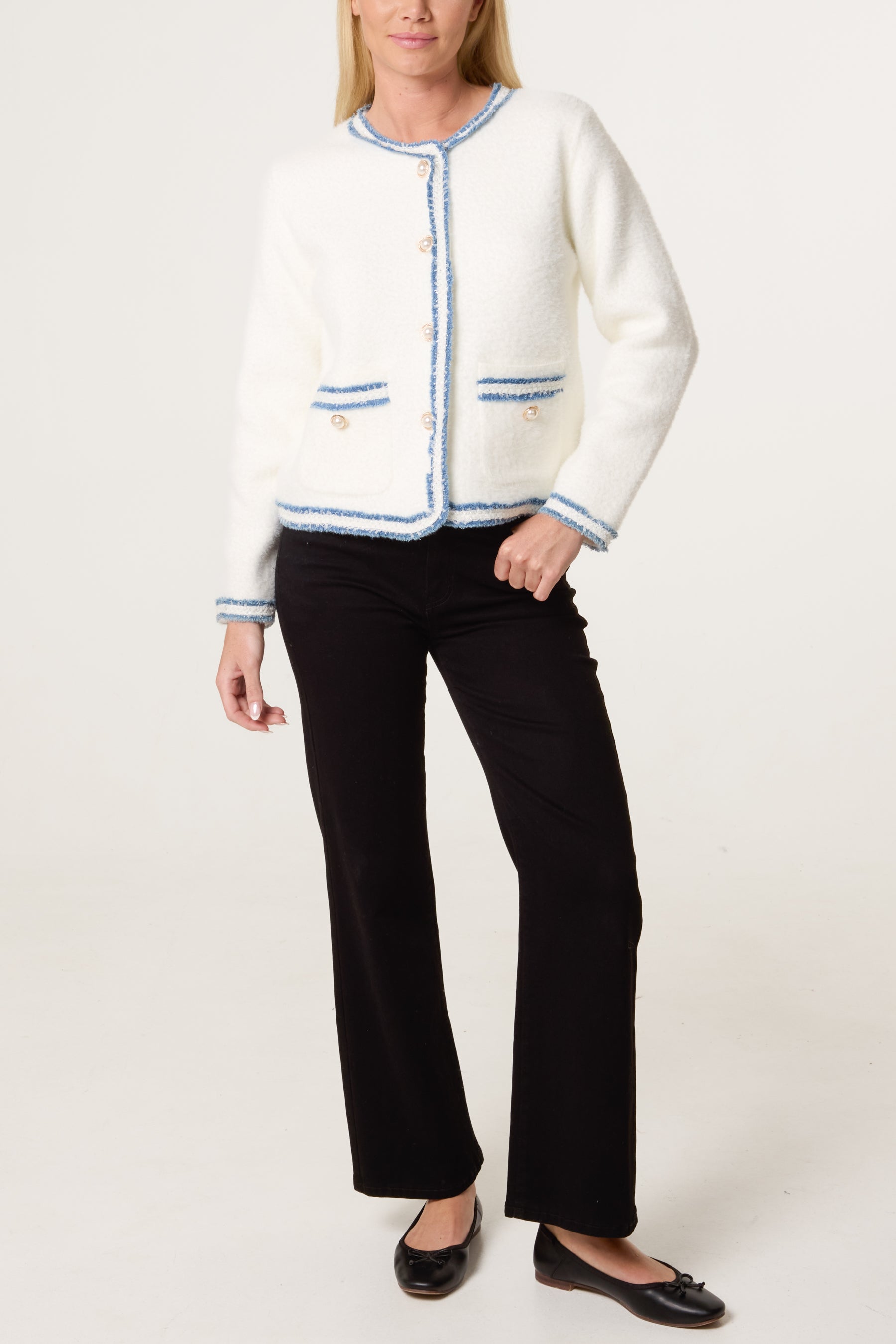 Denim Sparkle Hem Knit Cardigan