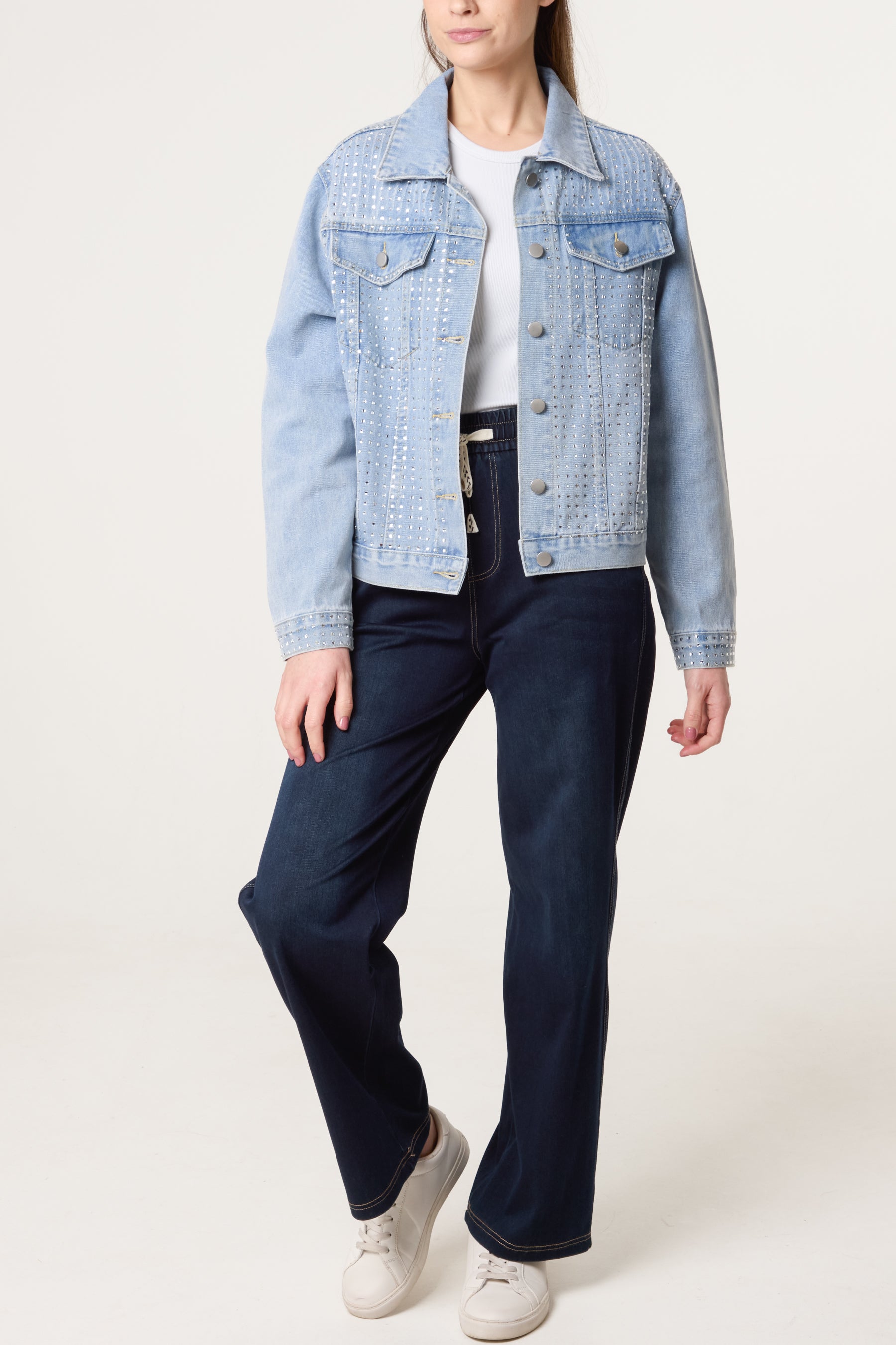 Embellished Diamante Studs Denim Jacket