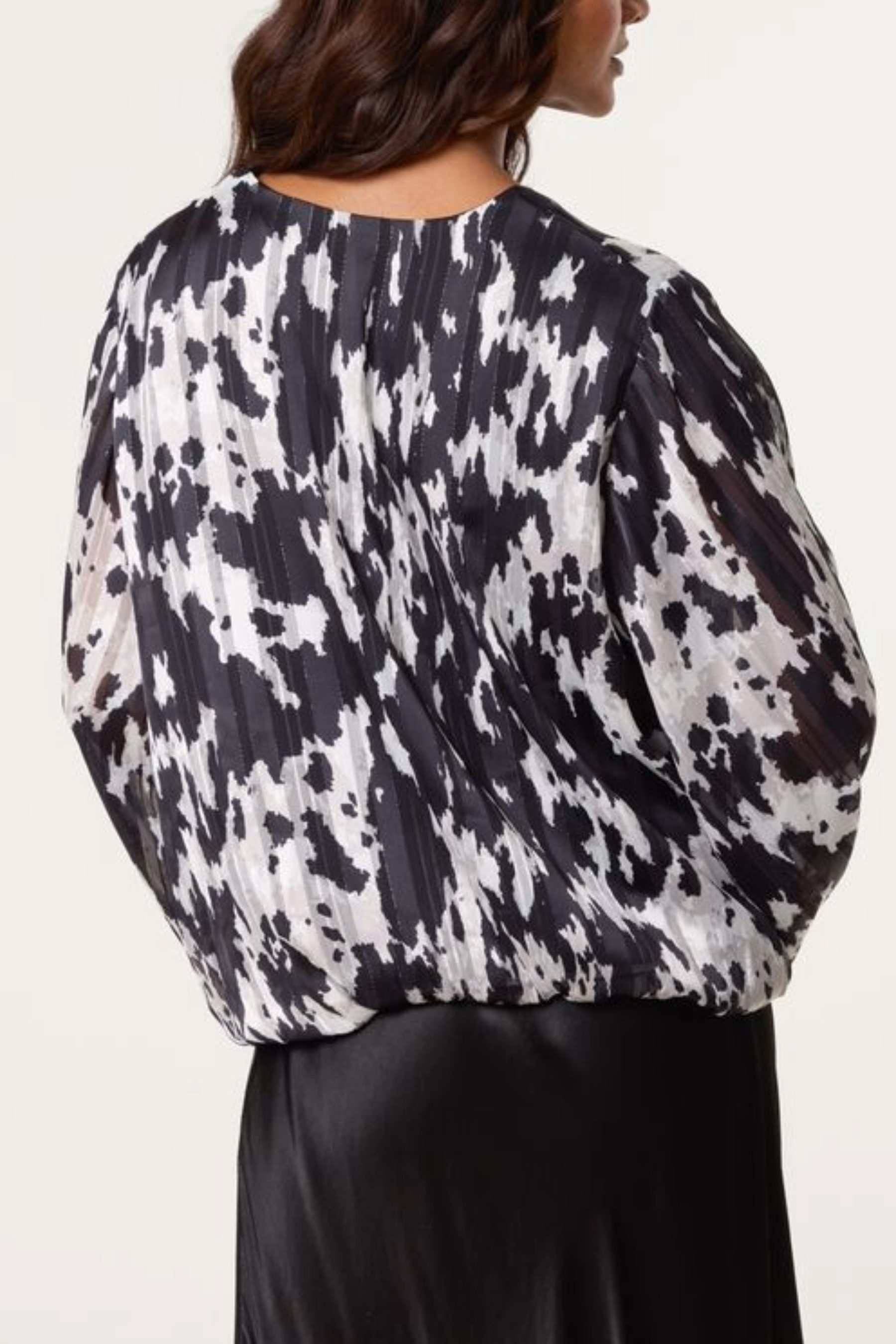 Cow Print Bubble Hem Blouse