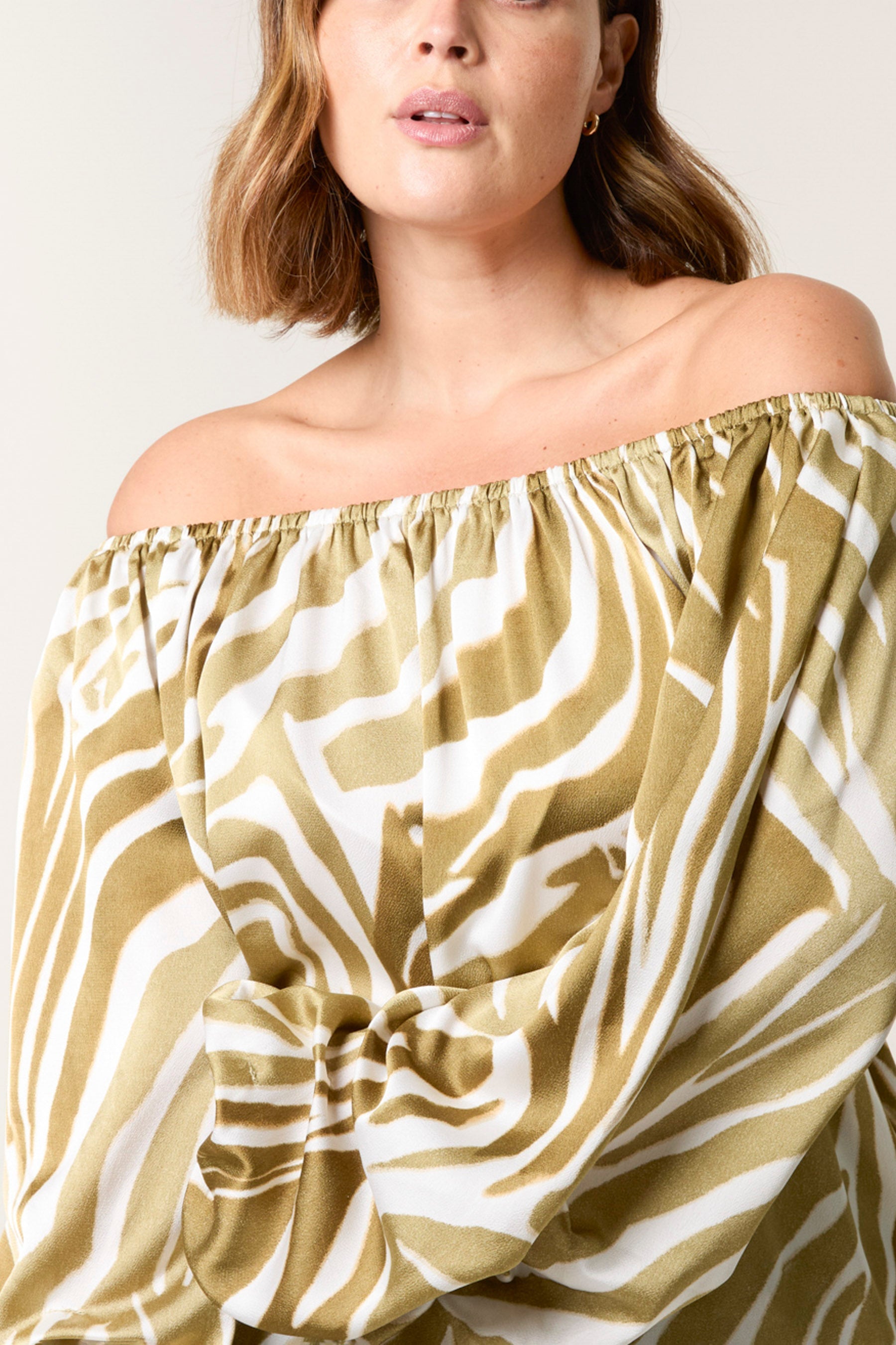 Curve Zebra Satin Ruched Bardot Top