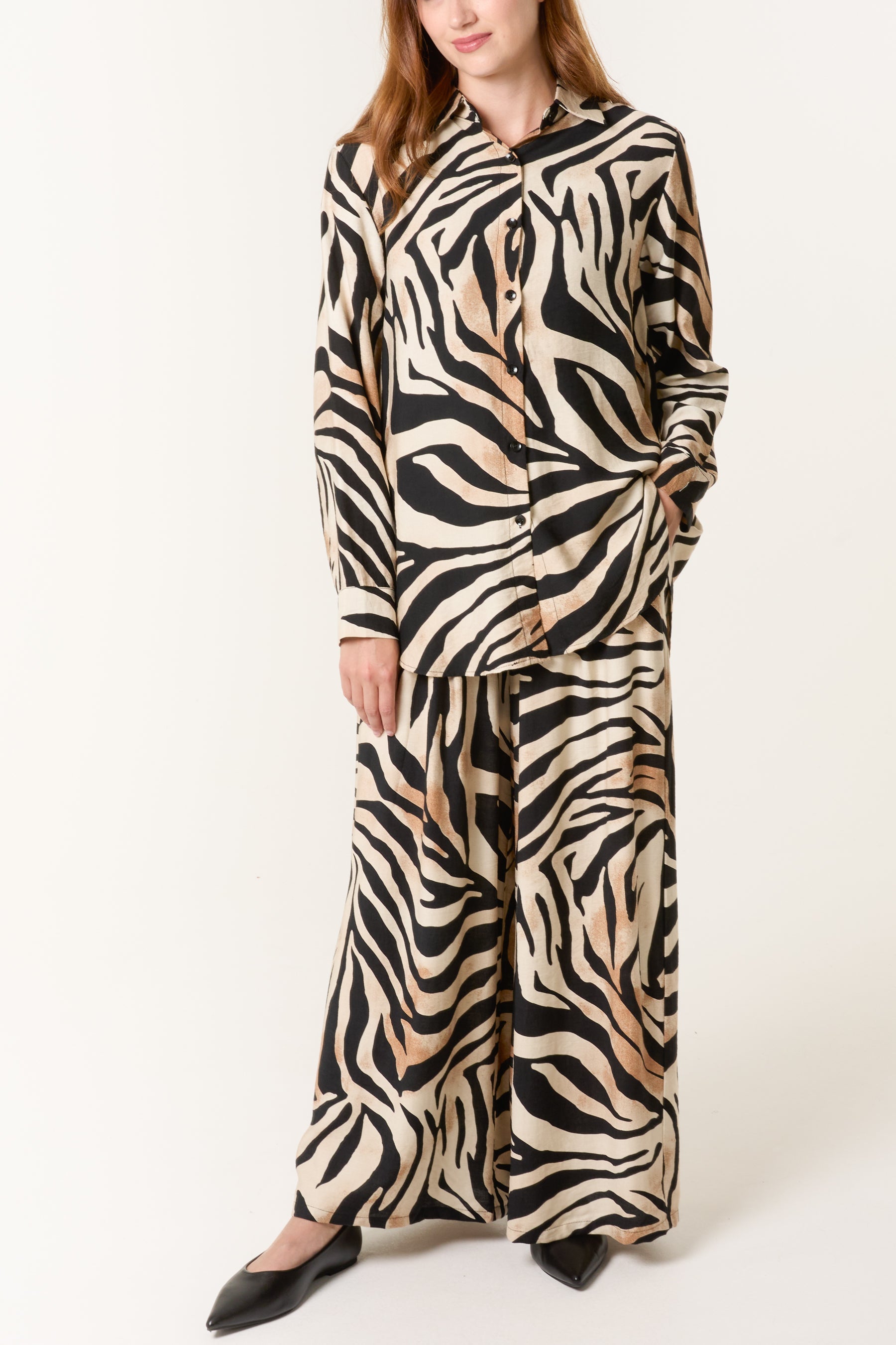 Relaxed Zebra Print Long Sleeve Shirt