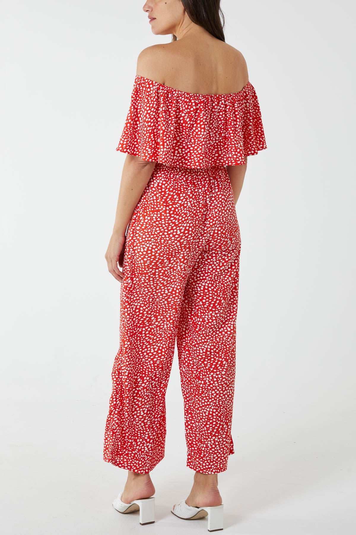 Spot Bardot Ruffle Jumpsuit