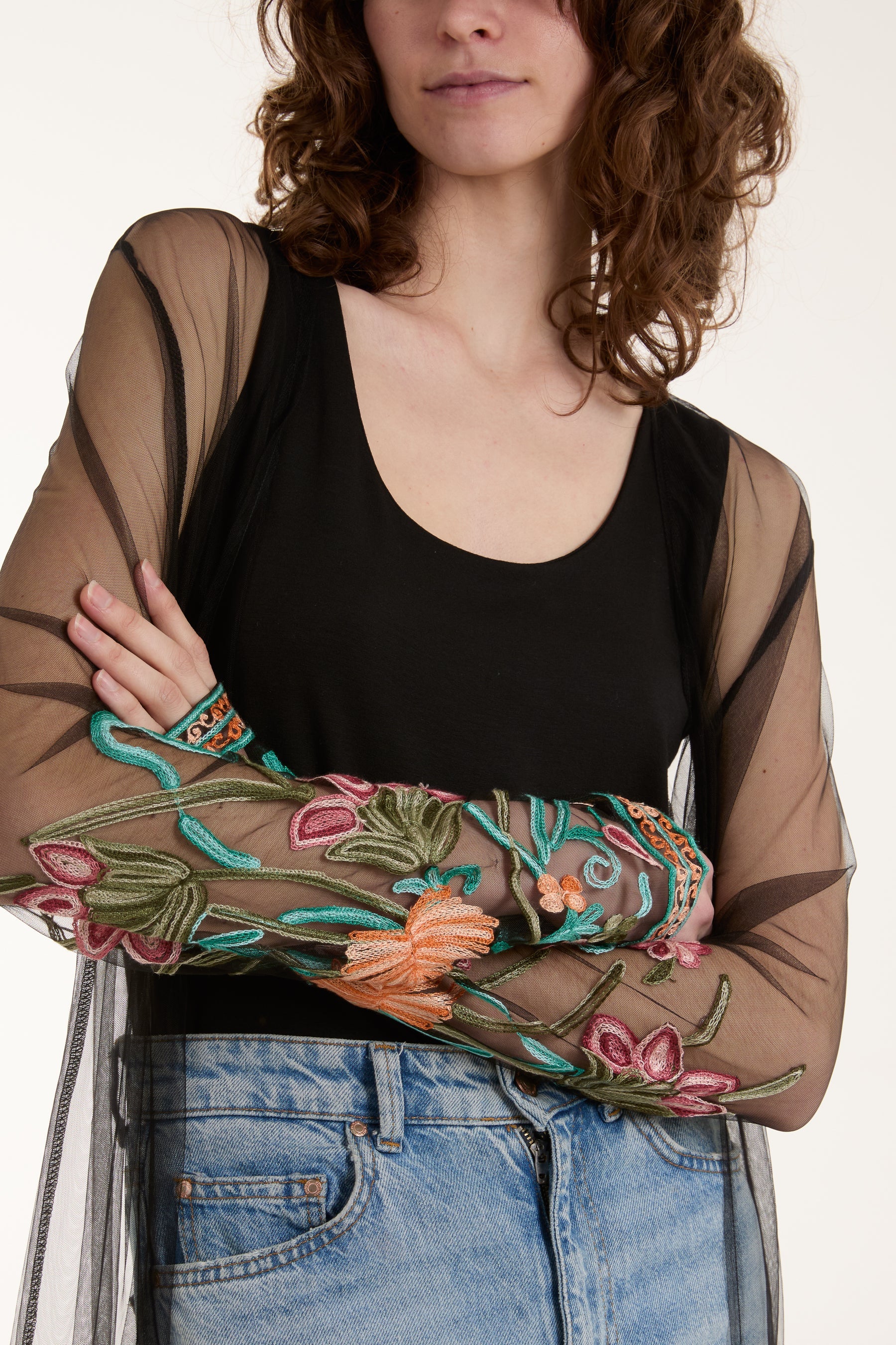 Longline Mesh Embroidered Tassel Kaftan