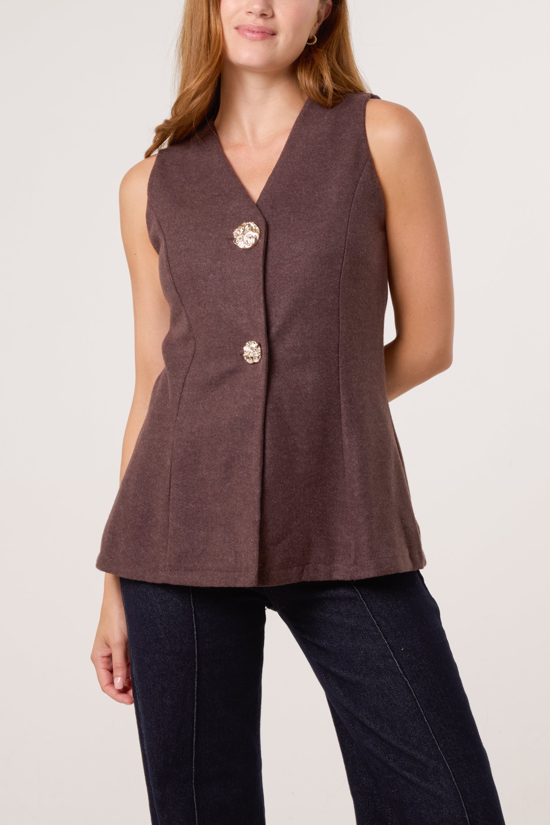 Gold Button Wool-Like Waistcoat