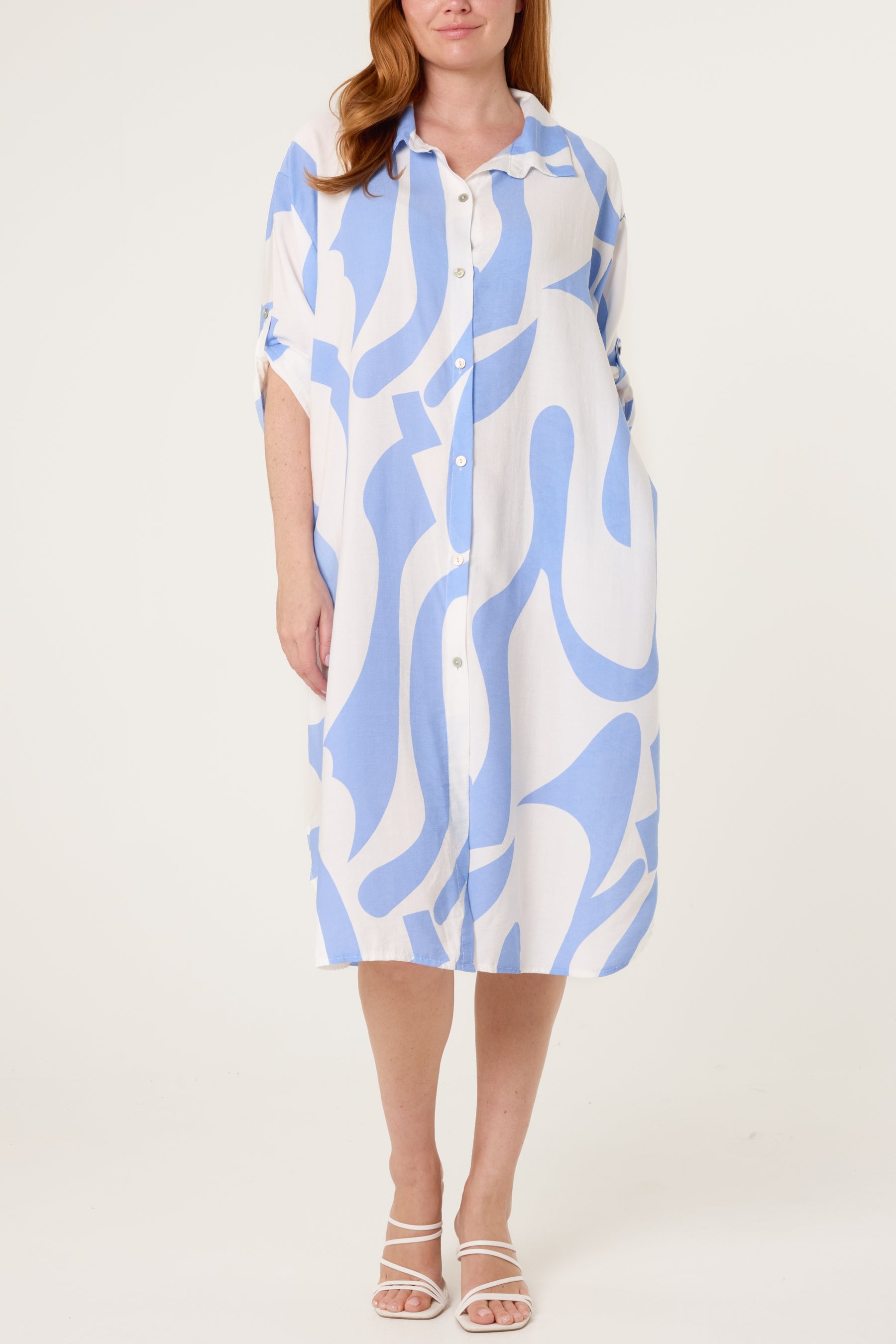 Abstract Print Button Up Shirt Dress