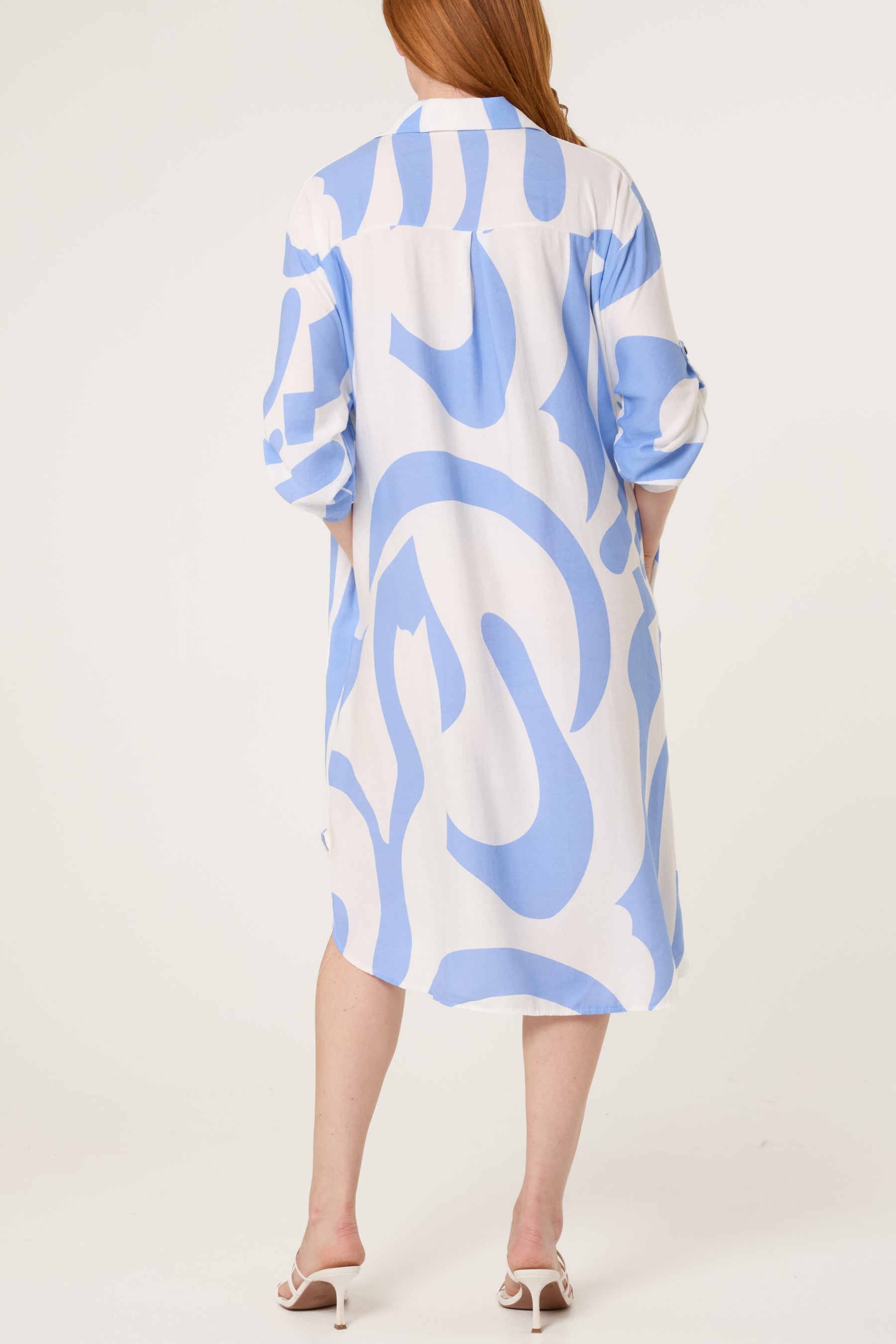 Abstract Print Button Up Shirt Dress
