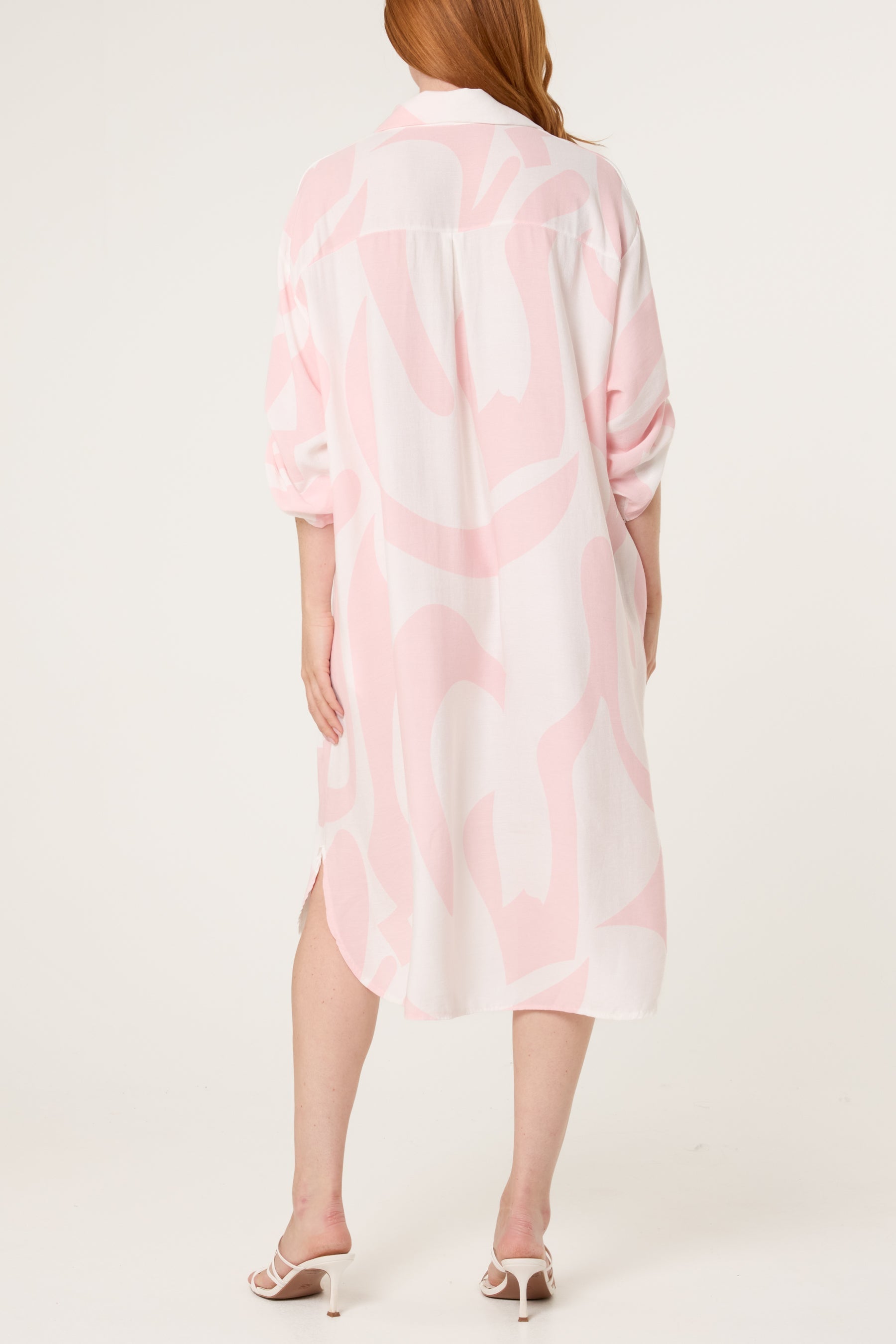 Abstract Print Button Up Shirt Dress